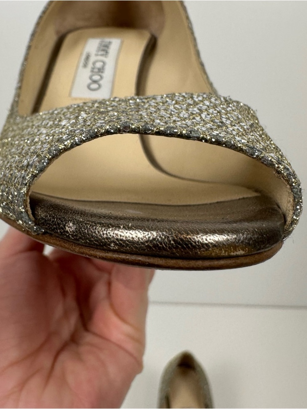 Jimmy Choo Metallic Silver Peep Toe Wedges - Picture 10 of 12